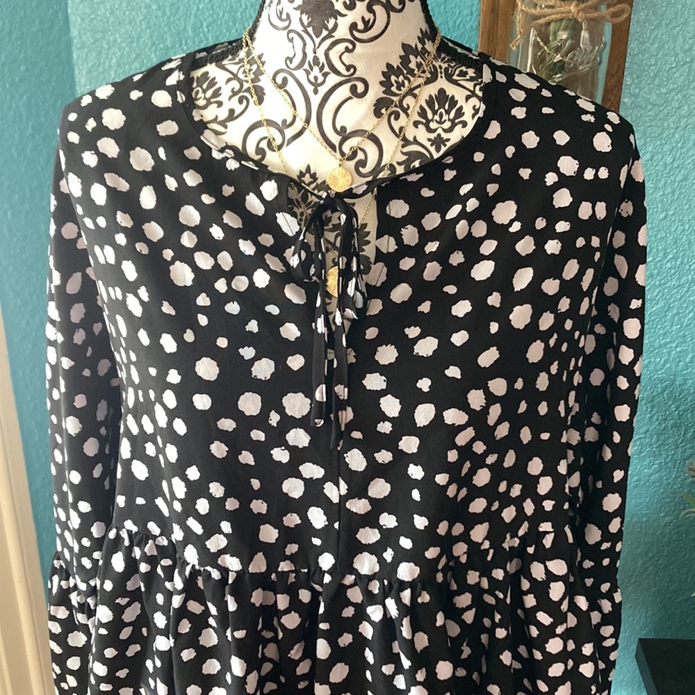 SHEIN | Women’s Polka Dot Long Sleeve Peplum Blouse - Picture 3 of 8